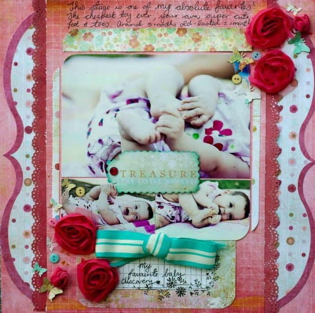 Scrapbook layout my daughter playing with her toes