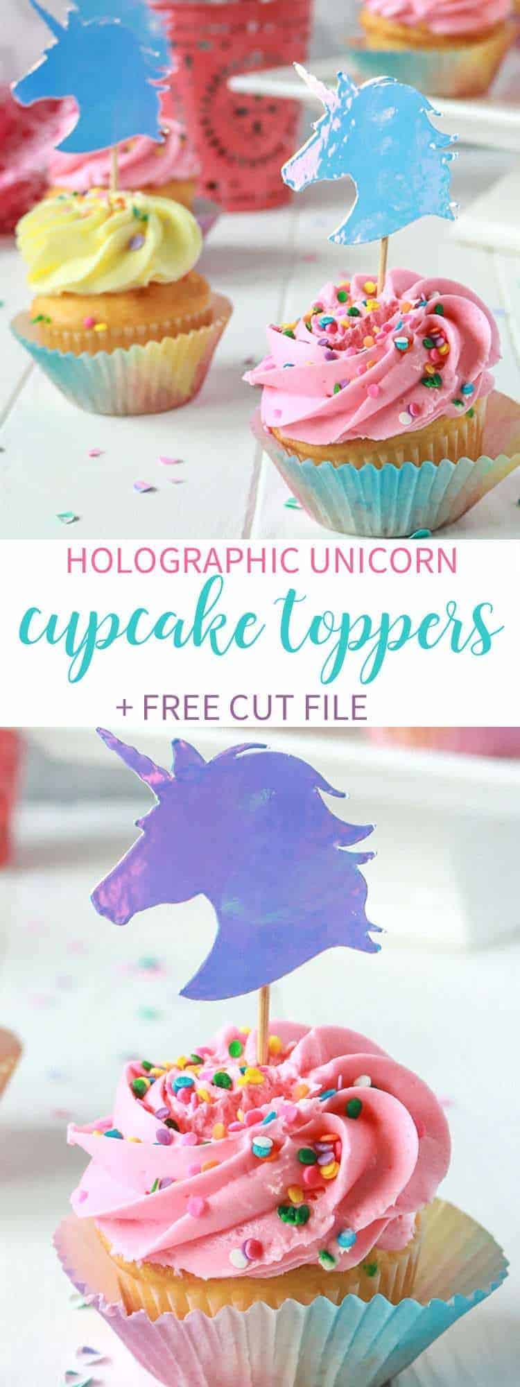 Holographic Unicorn Cupcake Toppers