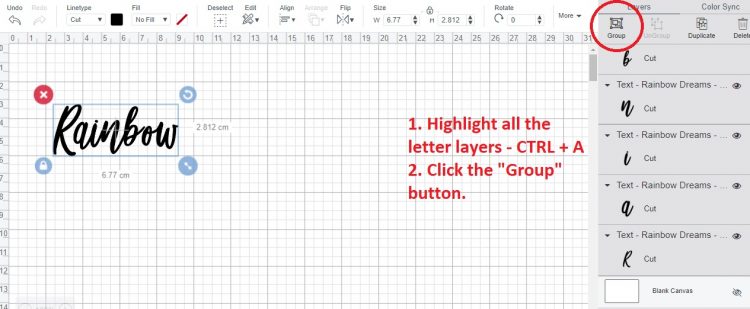 How to group individual letters in Cricut Design Space