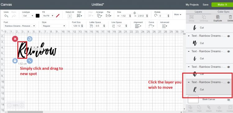 How to move individual letters in Cricut Design Space