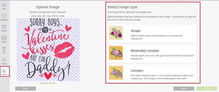 Upload image to Cricut Design Space