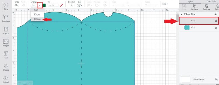 How to choose score in Cricut Design Space