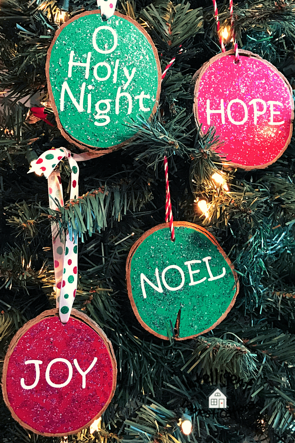 Easy Painted Wood Slice Ornaments In Bright Colors