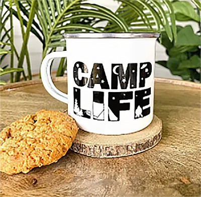 Vinyl on Steel Camping Mug