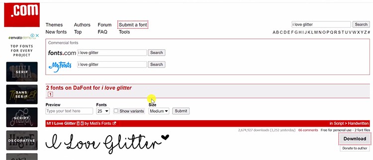 Dafont font download I love glitter