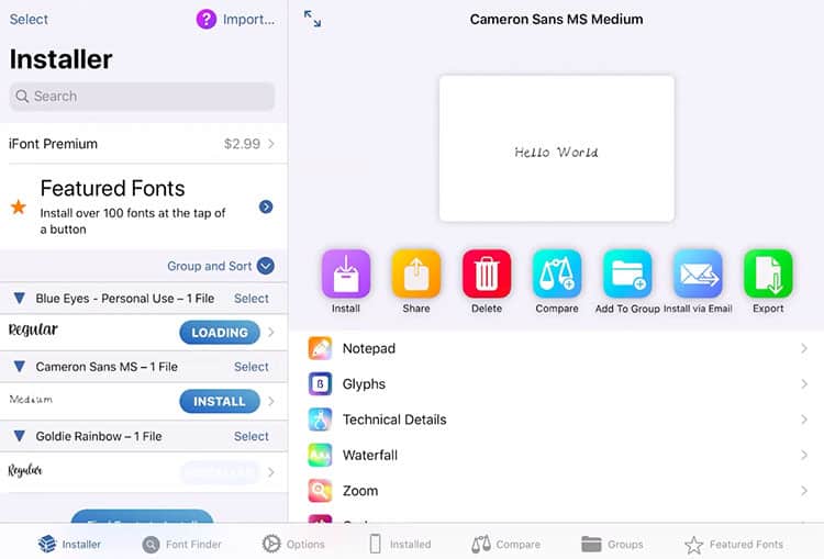 iFont app functions