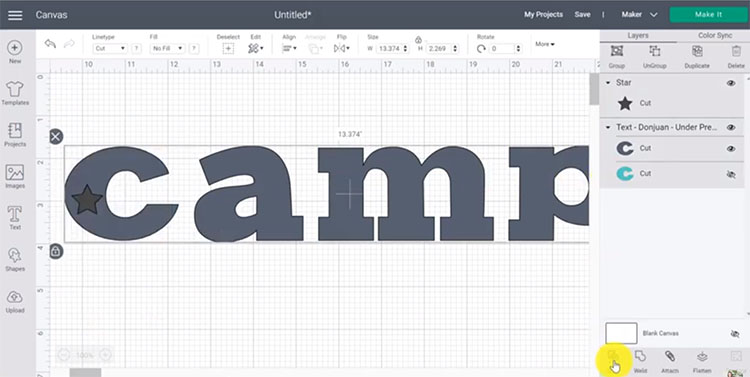 Use slice tool to slice star from text