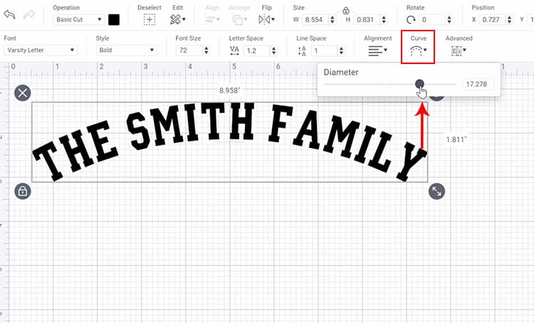 Use curve tool to curve text