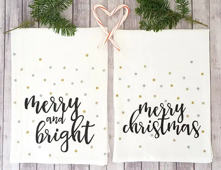 Merry and Bright Cricut Christmas Tea Towels Gift Ideas