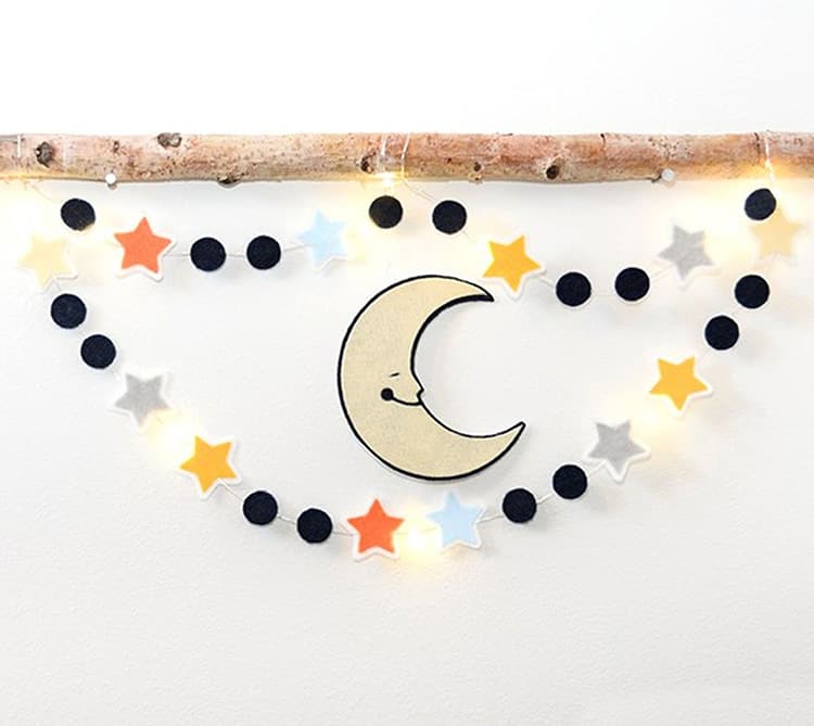 Felt Moon and Star Bunting Banner for Nursery
