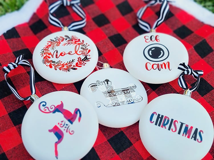 DIY Flat Disc Cricut Christmas Ornaments with Patterned HTV