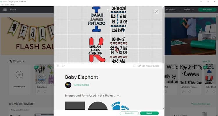 Baby Stat Elephant Project in Cricut Design Space