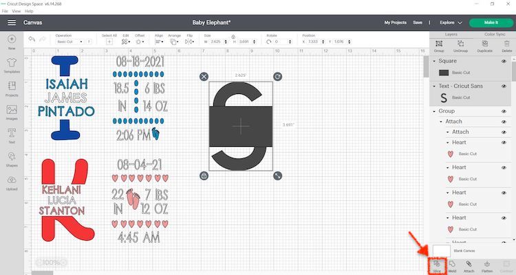 Place Rectangle over Letter S and Slice