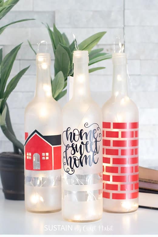 Maker 3 Projects using adhesive vinyl and glass bottles