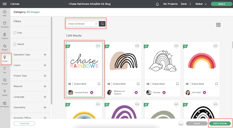 Add Images to Project Canvas