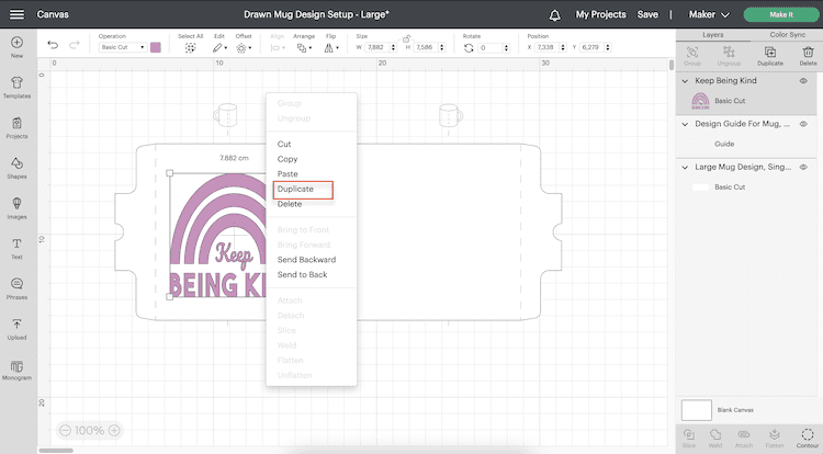 Duplicate Design on Canvas in Design Space