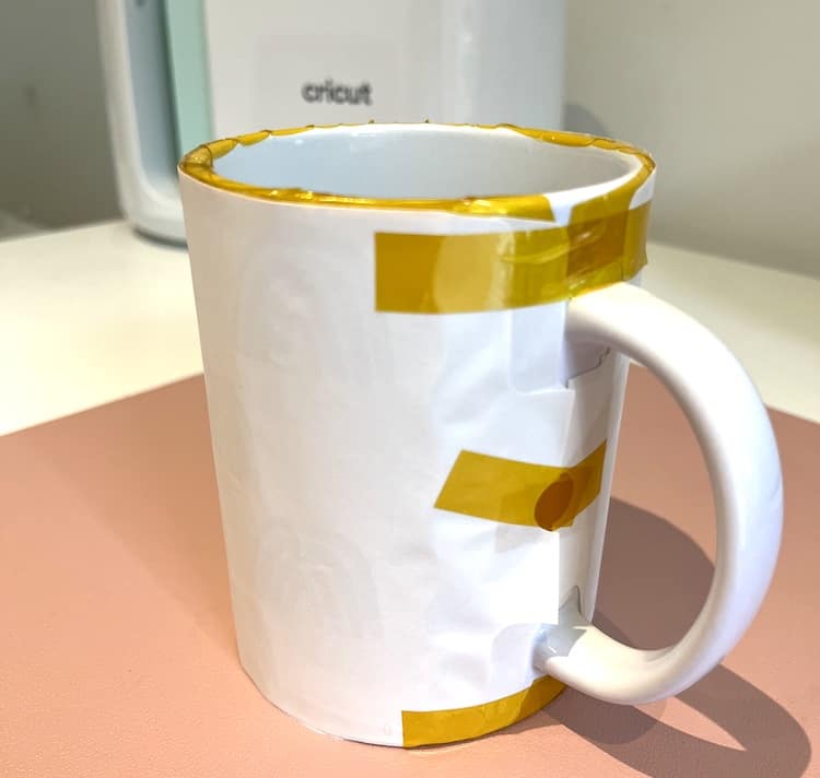 Mug Fully Wrapped with Transfer Sheet and Butcher Paper