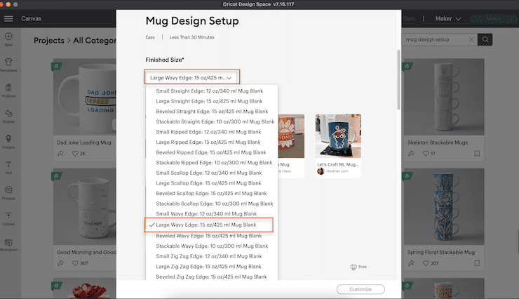 Select Mug Size and Edging