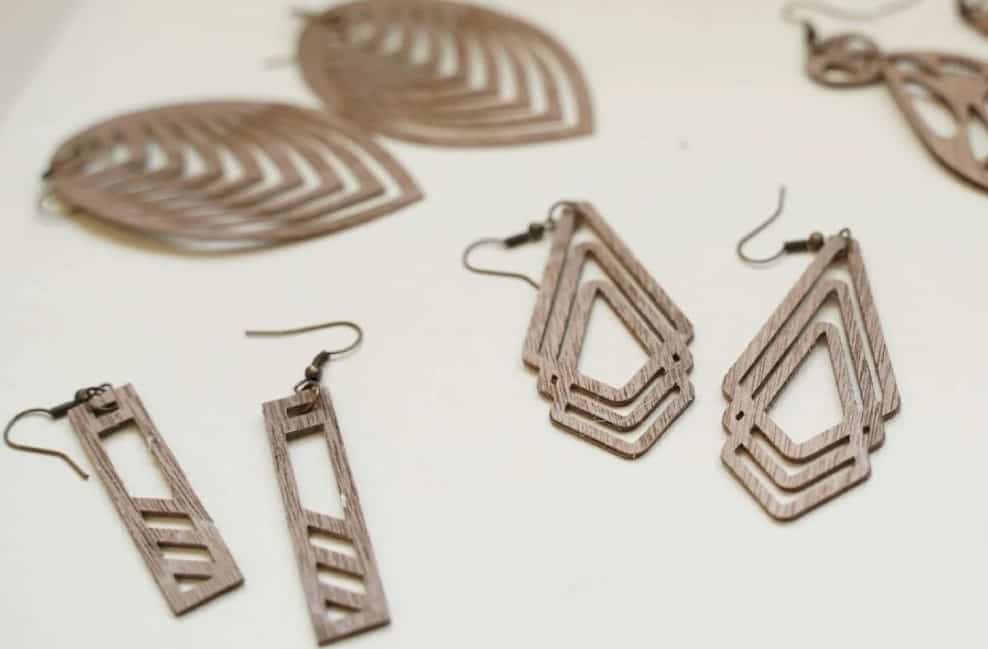 wood veneer earrings by domestic heights