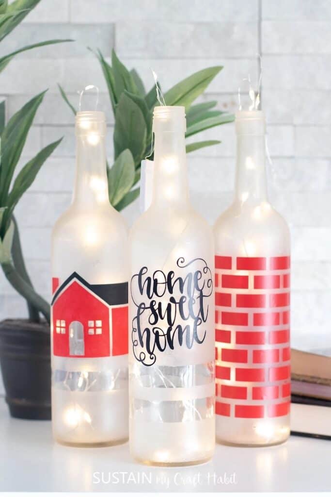 Bottle painting ideas with Cricut