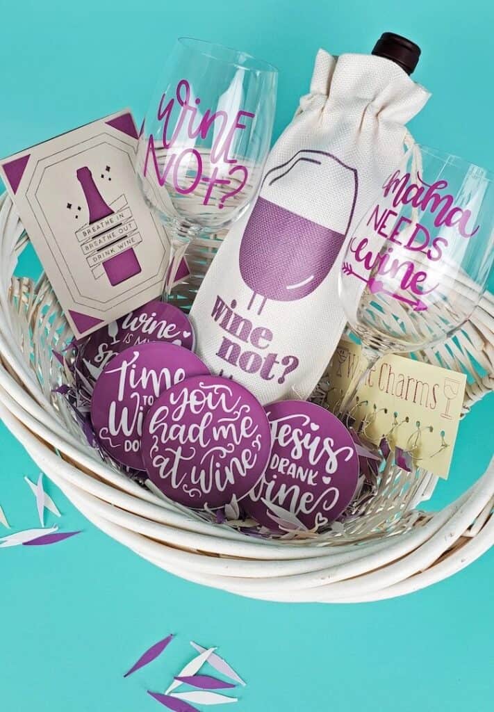 Cricut gift basket wine