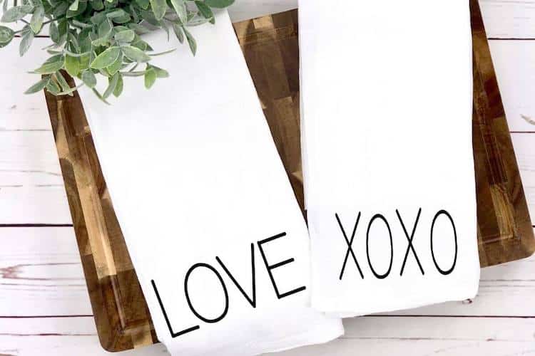 DIY Tea Towels with Heat Transfer Vinyl for Valentines Day with Free cut files