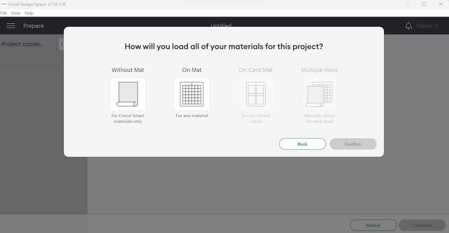 Getting ready to cut- Select on mat or without