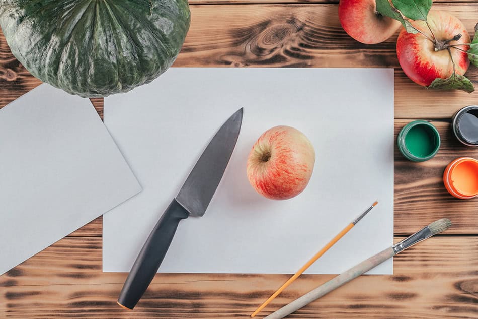 Apple pumpkin stamping craft for kids materials