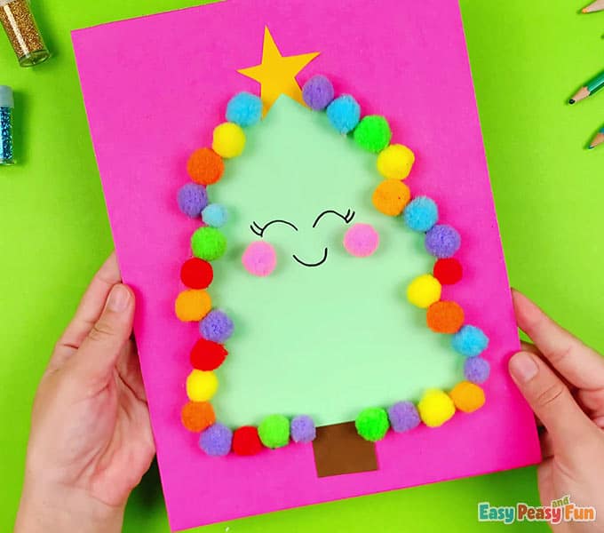Colorful Pom-Pom Christmas Tree Craft by easy peasy and fun