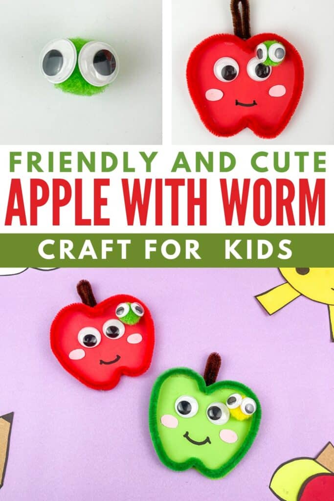 Easy DIY Apple with Worm Craft for Kids with Paper, Pipe Cleaner and Pom Poms