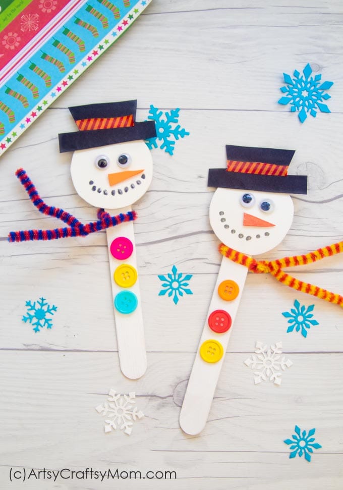 Easy Popsicle Stick Snowman Craft for Kids by Artsy Crafsty Mom