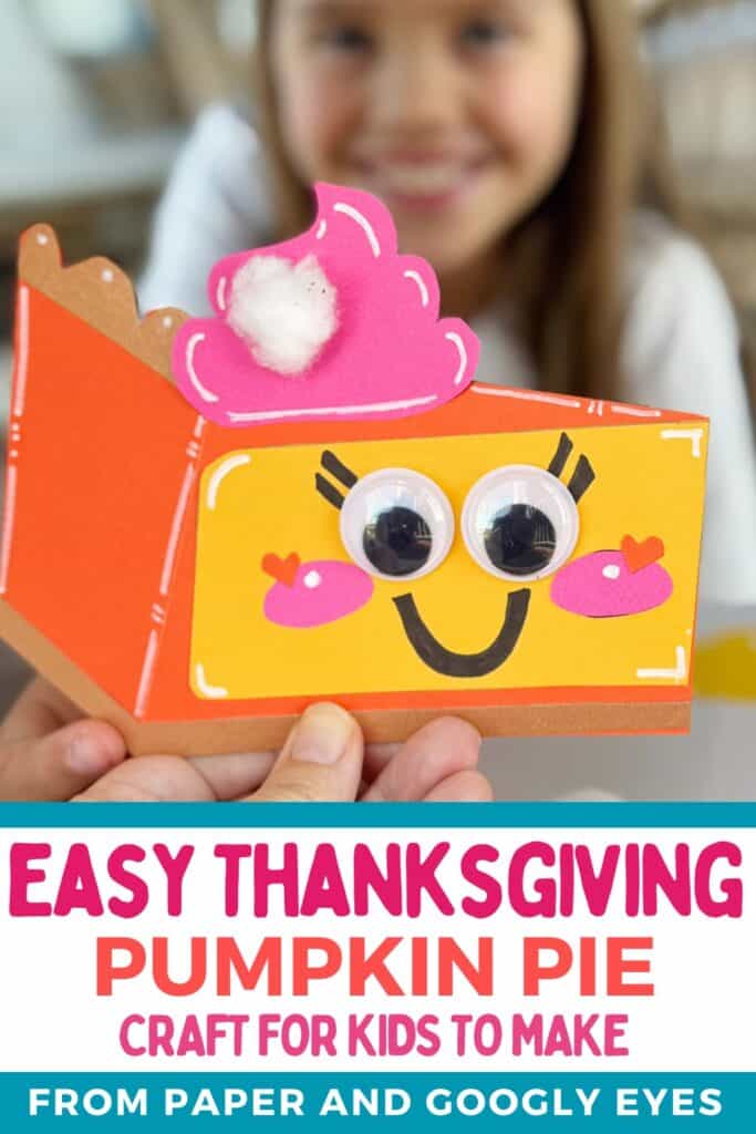 Easy thanksgiving pumpkin pie craft for kids to make from paper, cotton wool and googly eyes