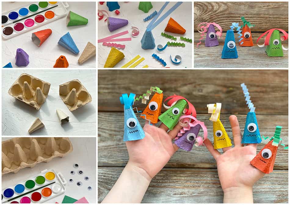 Egg Carton Monster Finger Puppets Craft