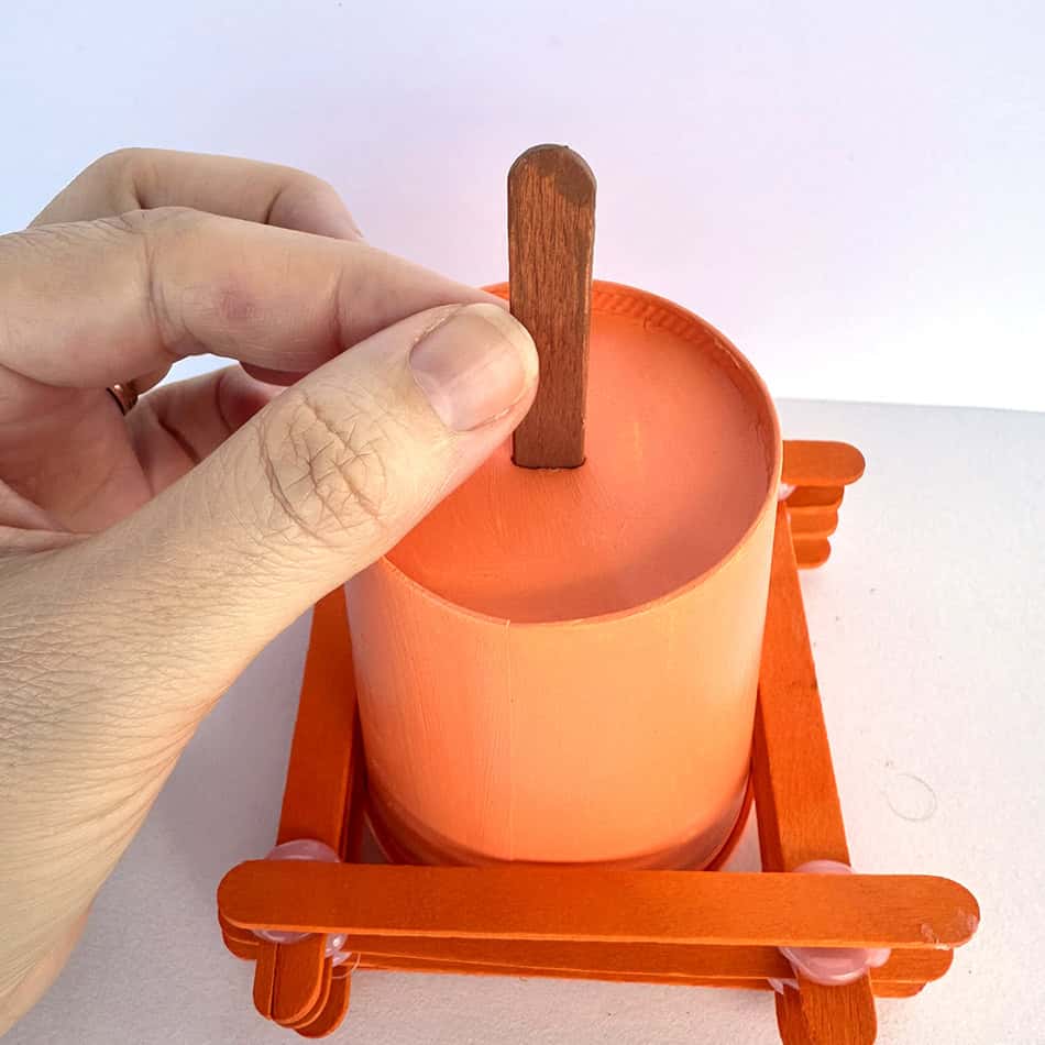 Paper Cup Popsicle Stick Pumpkin Craft for Kids Step 4