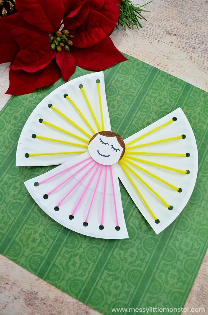 Paper Plate Angel Lacing Craft by Messy Little Monster