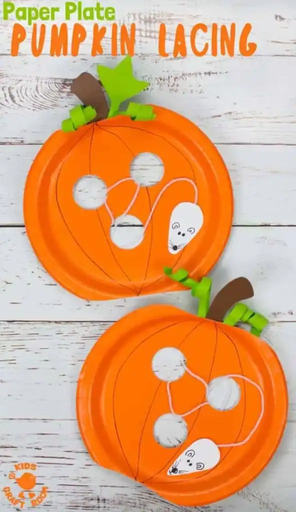 Paper Plate Pumpkin Lacing Craft by kids craft room