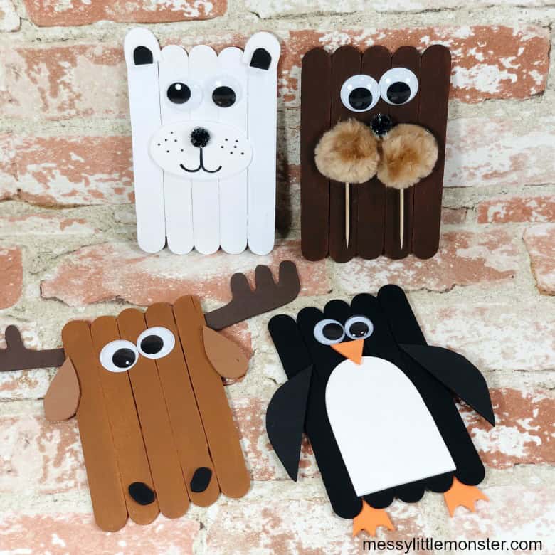 Popsicle Stick Arctic Animal Crafts by messy little monster