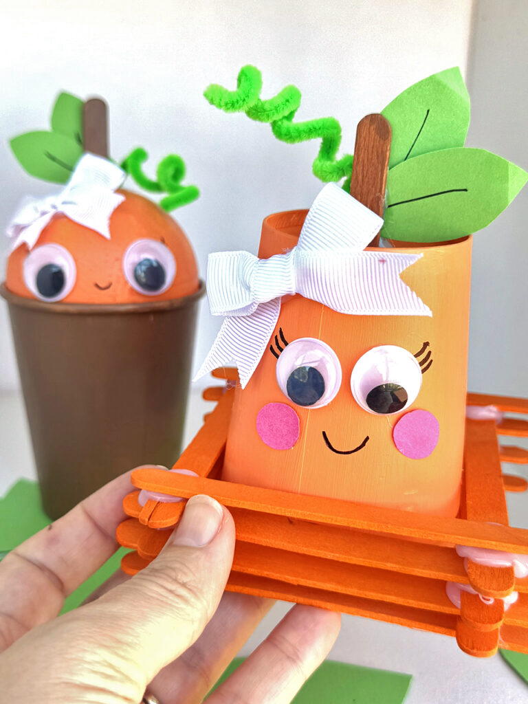 Popsicle Stick Paper Cup Pumpkin Craft for Kids