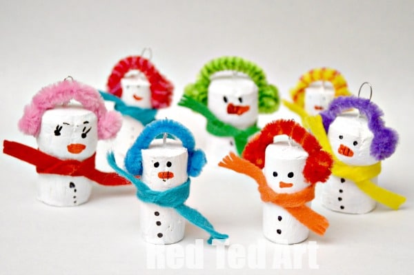 Snowman Cork Craft Ornaments by red ted art