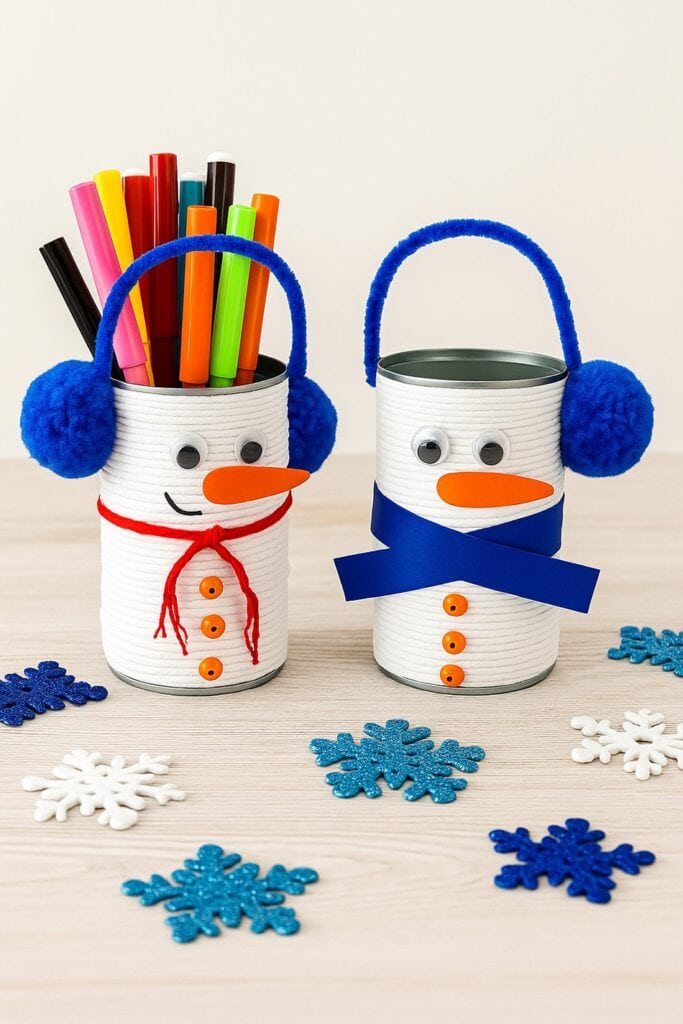 Snowman Craft for Kids Made out of Tins