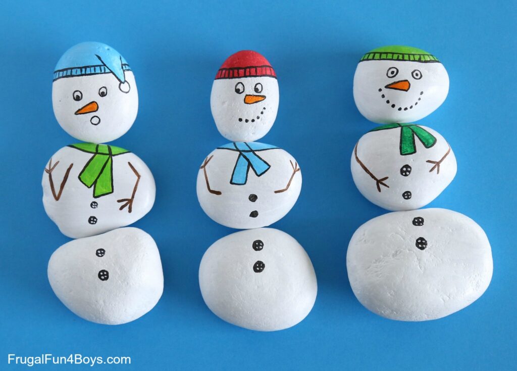 Snowman Painted Rocks by frugal fun 4 boys