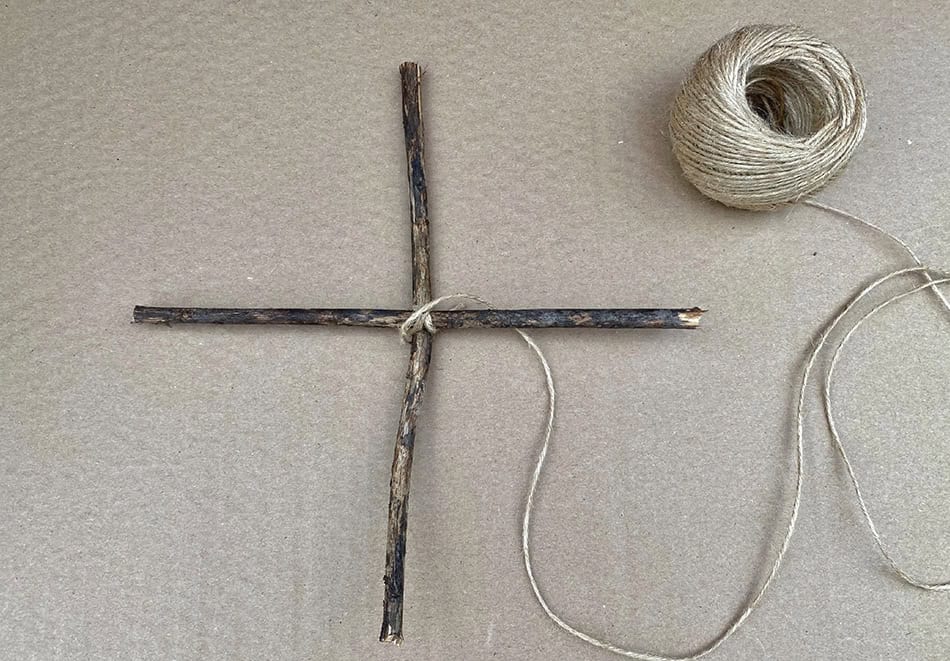 Spider Web from Sticks and String Craft for Kids step 1