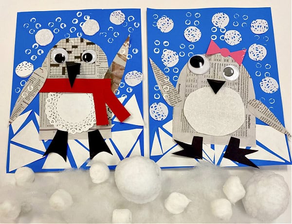 Whimsical Winter Newspaper Penguin Craft by fantastic fun and learning