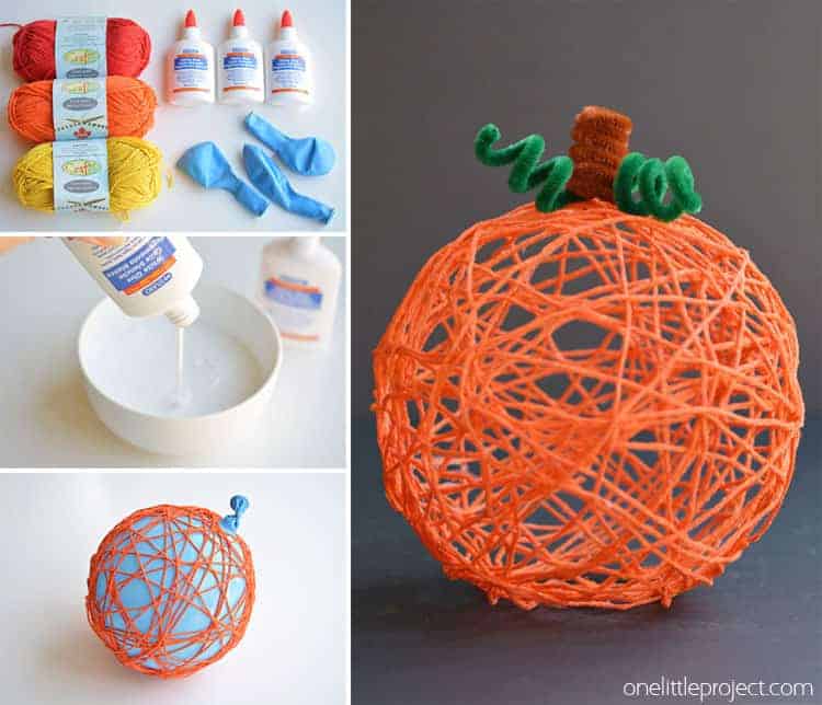 Yarn Pumpkins Using Balloons by one little project