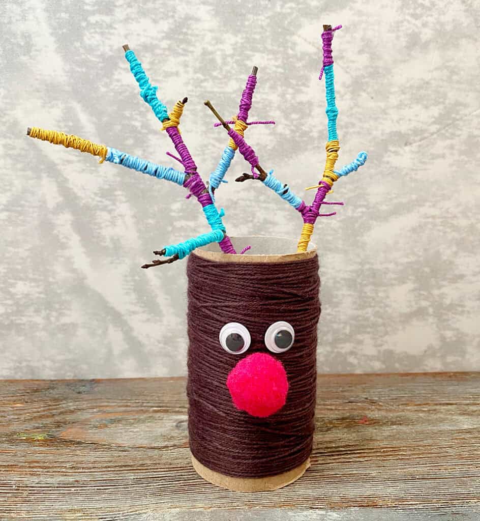 Yarn Reindeer Toilet Paper Roll Craft for Kids