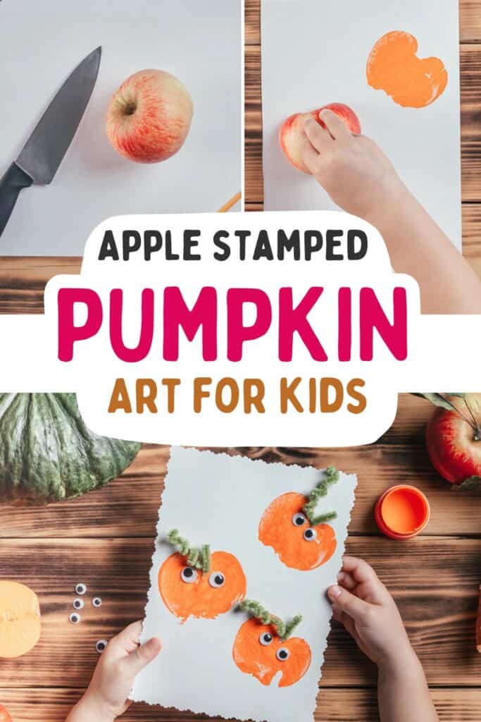 apple stamped pumpkin art for kids