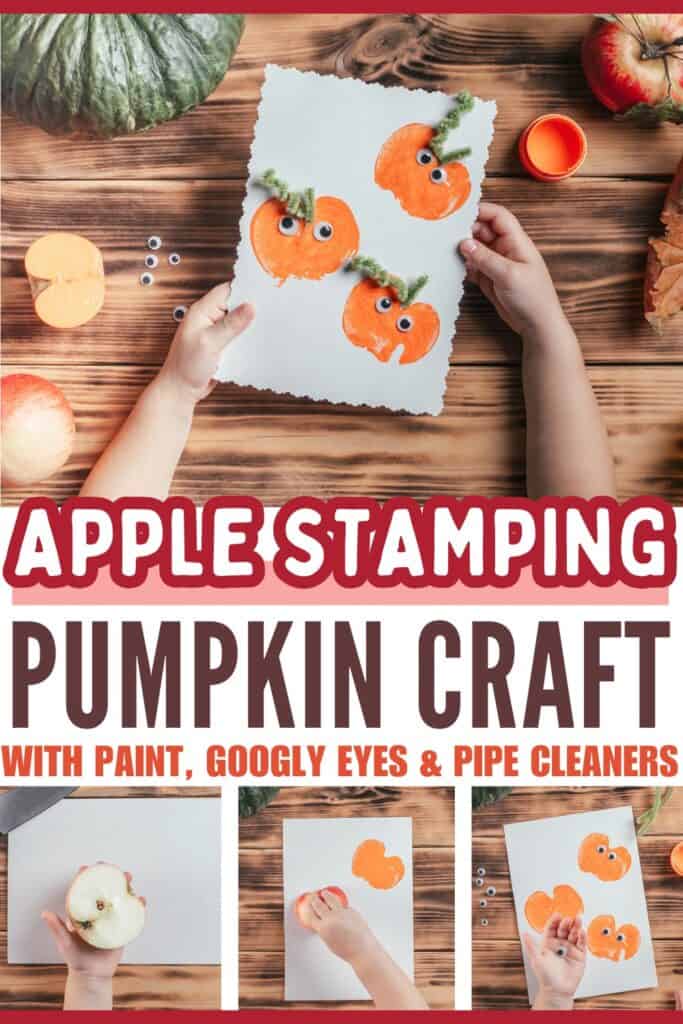 apple stamping pumpkin craft for toddlers, kindergarten & preschool kids