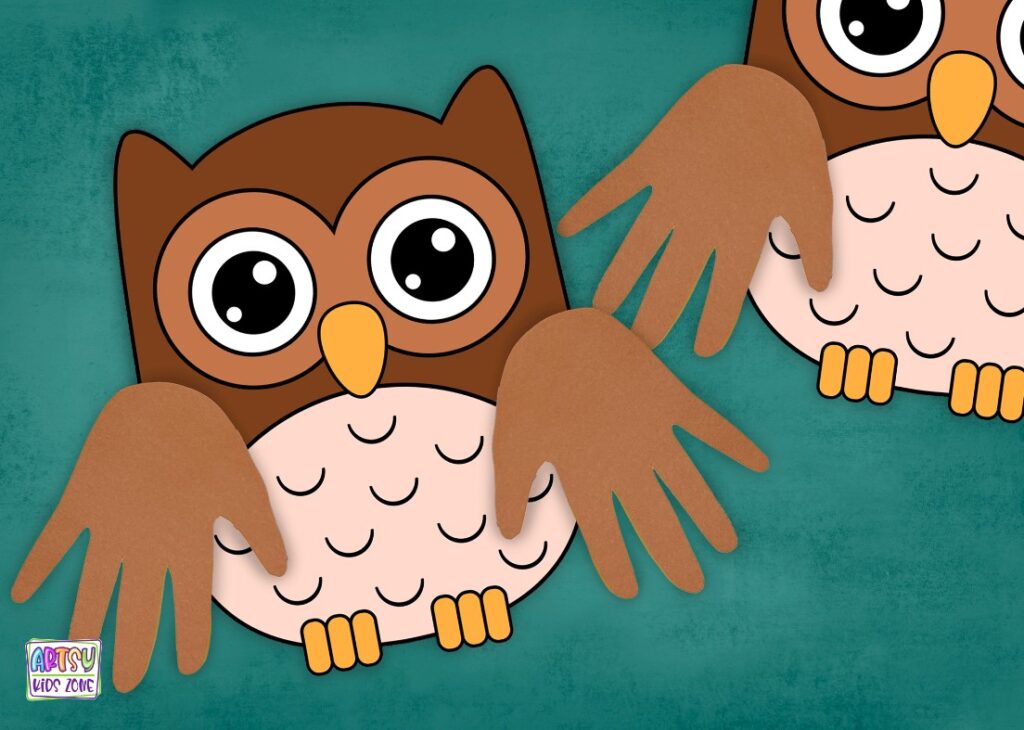 fall owl handprint craft by artsy kids zone