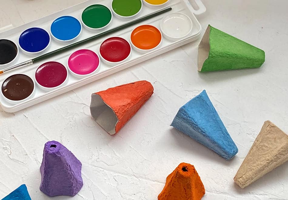 painting Egg Carton Cones for monsters