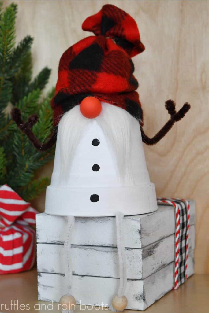 Clay Pot Snowman Gnome by Ruffles and Rainboots